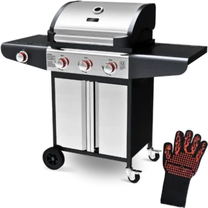 deluxe4home Grillwagen Gasgrill mit Deckel 3 Plus 1 Seitenbrenner Thermometer