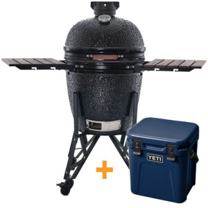 The Bastard Keramikgrill Classic Large - Complete - schwarz glänzend - inkl. YETI ROADIE 24 Kühlbox Navy