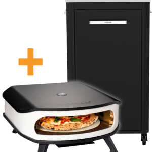 COZZE Pizzaofen Gas 42,5 cm 17" mit rotierendem Pizzastein inkl. Hitzeschild + Schrankmodul 1 türig