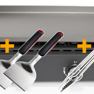 Grillfürst Plancha Grill 2 Brenner mit insgesamt 7 kW und Edelstahl Plancha inkl. 2 Stk. Plancha Spatel und Grillzange