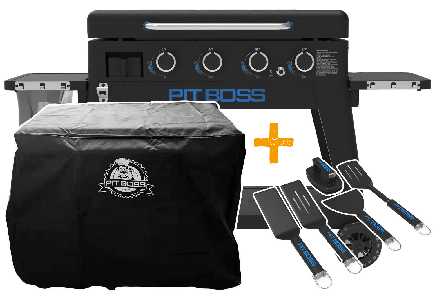 Pit Boss Plancha Grill Ultimate Plancha 4-Brenner mit Untergestell - inkl. 5-teilig Grillbesteck Set + Abdeckhaube