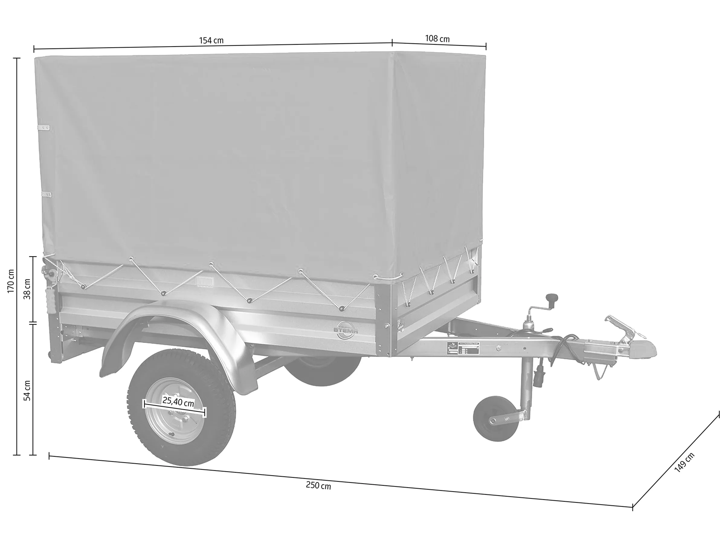 Stema Anhängerset Variolux 550 + Hochplanenset 80 cm+Stützrad+Diebstahlsicherung – Bild 5