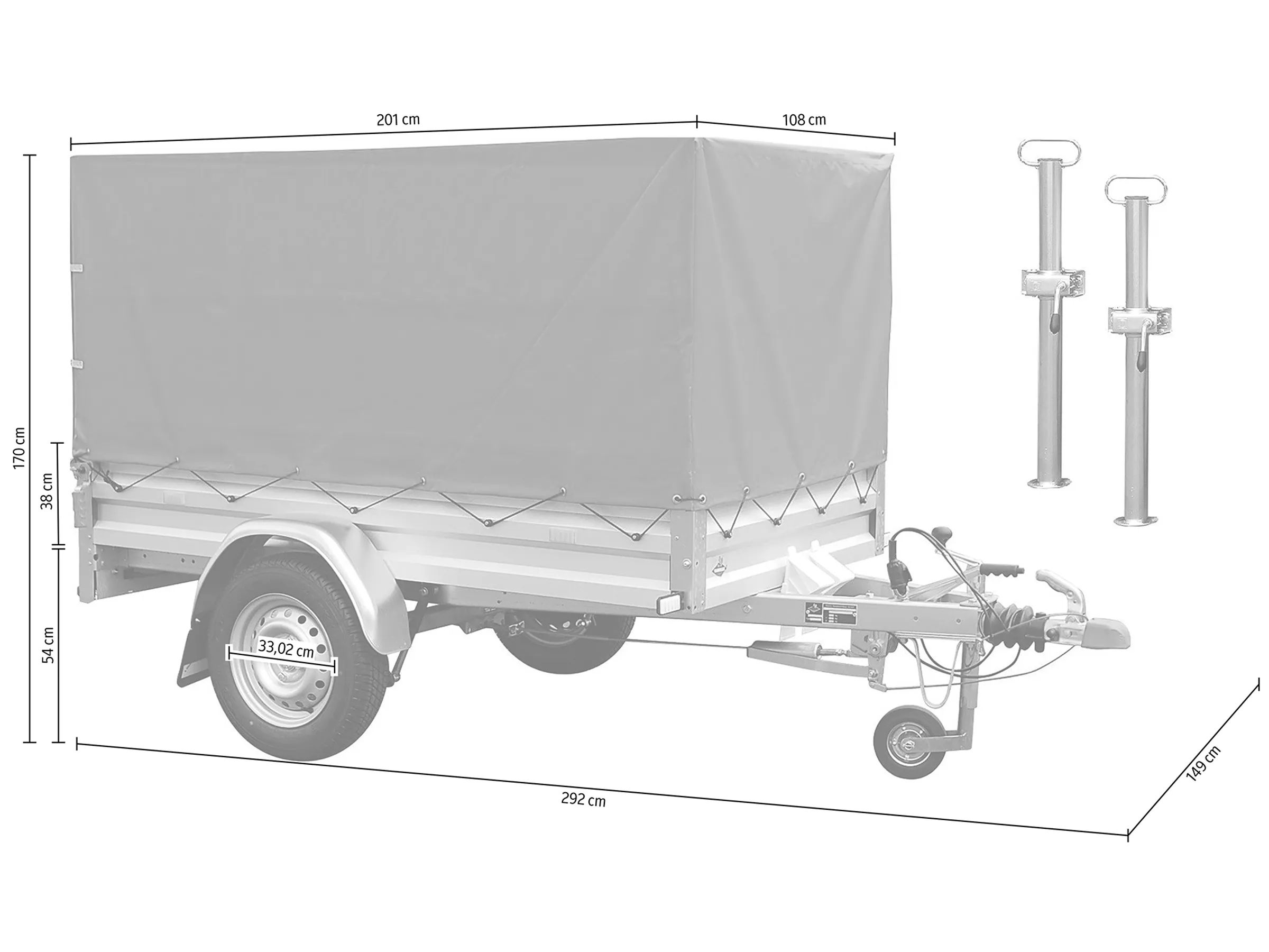 Stema Anhängerset Variolux 850 inkl. Hochplanenset 80 cm+Abstellstützen+Stützrad – Bild 5