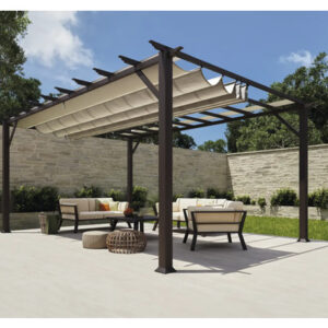 Aluminium Pergola Pavillon Florenz 11x16 inkl. verstellbarem Sonnensegel 350 x 505 cm Cocoa dunkelbraun