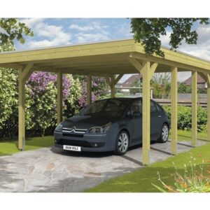 Einzelcarport SKAN HOLZ Friesland 397x555 cm mit Aluminium-Dach tauchimprägniert