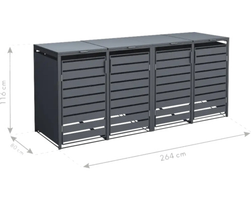 Mülltonnenbox WESTMANN Kubus 4 Metall 264 x 80 x 116 cm anthrazit – Bild 2