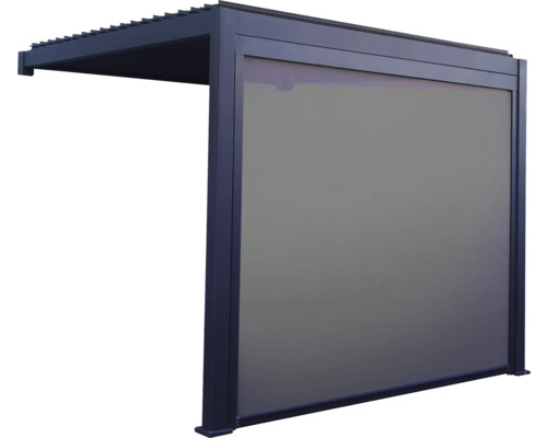 Pergola mit Lamellendach 4x3 Gestell RAL 7015 schiefergrau inkl. vertikaler Beschattung Wandbefestigung