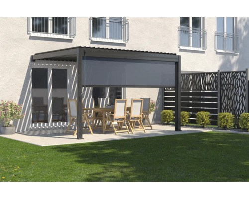 Pergola mit Lamellendach 4x3 Gestell RAL 7015 schiefergrau inkl. vertikaler Beschattung Wandbefestigung – Bild 7