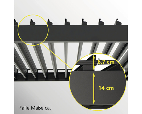 Pergola mit Lamellendach 4x3 Gestell RAL 7015 schiefergrau inkl. vertikaler Beschattung Wandbefestigung – Bild 6