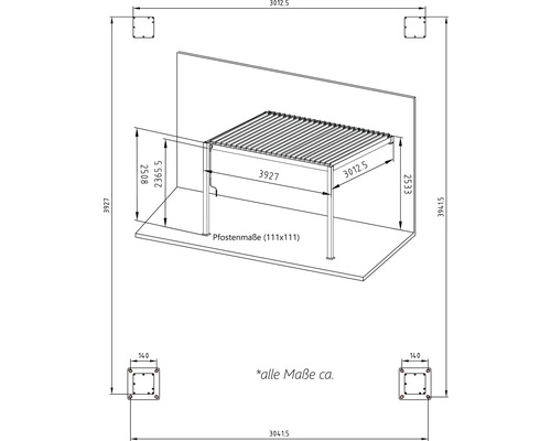 Pergola mit Lamellendach 4x3 Gestell RAL 7015 schiefergrau inkl. vertikaler Beschattung Wandbefestigung – Bild 5