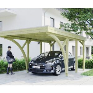 SKAN HOLZ Einzelcarport Friesland mit 2 Einfahrtsbögen und Pfostenankern 314x555 cm imprägniert